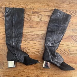 Proenza Schouler Black Python/Suede Open Toe Low Heel Boot